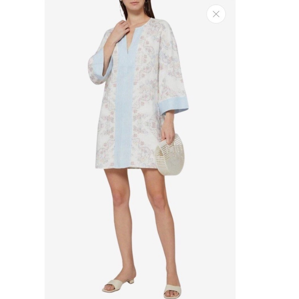 NWT BCBGMaxAzria Contrast Trim Floral Print Tunic Dress Size:S Linen Blend $279